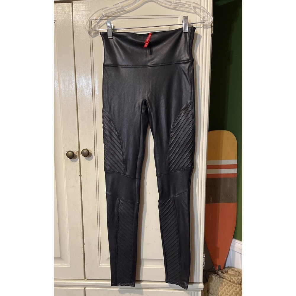 Spanx Leggings Women S Brown Faux Leather Moto Tummy Control 20136R